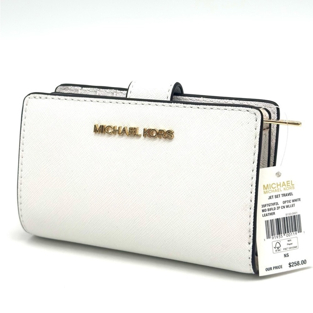 Michael Kors Bifold Zip Chain Wallet Optic White (NWT)